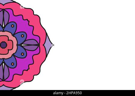 Wunderschön getönte Halb-Mandala-Form Blickfang auf weißem Hintergrund. Wird Ihren Text darauf aufmerksam machen. Stockfoto