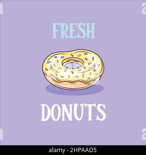 Donut mit gelber Vereisung im modernen flachen Outline-Stil. Stock Vektor