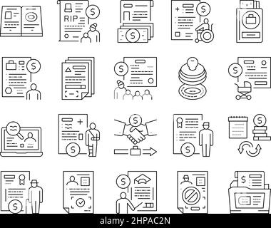 Nachlassfinanzierung Hilfe Sammlung Symbole Vektor Setzen . Stock Vektor