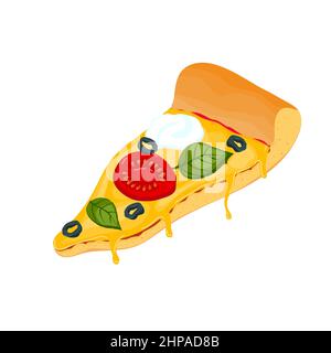 Vektor-Illustration von köstlichen Scheibe margarita Pizza mit geschmolzenem Käse und schwarzen Oliven Stock Vektor