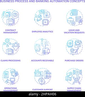 Symbole für Business Process und Banking Automation mit blauem Gradient Stock Vektor