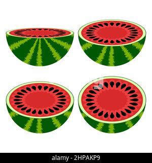 Frische reife Wassermelone Symbol auf weißem Hintergrund isoliert gesetzt. Süße Früchte zum Dessert Stock Vektor