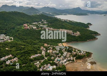 Luftaufnahme aus dem Helikopter mit Sheung Sze Wan und Portofino, Clear Water Bay, Hongkong, 2008 Stockfoto