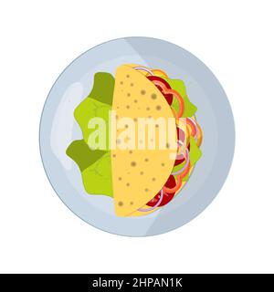 Mexikanisches Essen. Teller mit Tacos und Gemüse. Für Symbole, Infografiken, Apps. Stock Vektor