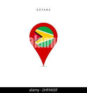 Teardrop-Kartenmarkierung mit Flagge von Guyana. Guyanische Flagge in den Pin der Standortkarte eingefügt. Flache Vektorgrafik isoliert auf weißem Hintergrund. Stock Vektor