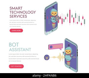 Eine Reihe abstrakter Vektor-Illustrationen des Kryptowährungsmarktes. Kryptowährung Trading bot, Bitcoin-Trading-Kurse, Finanzbörse, di Stock Vektor
