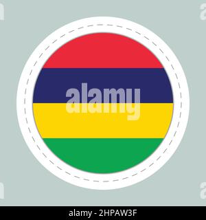 Sticker Ball mit Flagge von Mauritius. Runde Kugel, Vorlagensymbol. Mauritisches nationales Symbol. Glänzende realistische Kugel, 3D abstrakte Vektorgrafik Stock Vektor