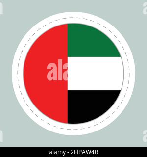 Sticker Ball mit Flagge der Vereinigten Arabischen Emirate. Runde Kugel, Vorlagensymbol. Arabisches nationales Symbol. Glänzende realistische Kugel, abstrakter Vektor mit 3D Stock Vektor