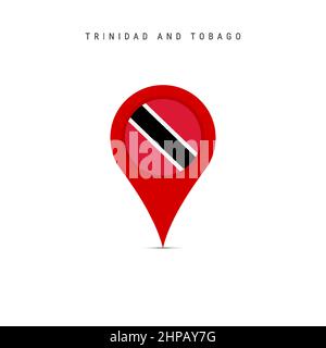 Teardrop-Kartenmarkierung mit Flagge von Trinidad und Tobago. Die Flagge der Republik Trinidad und Tobago wurde in die Ortskennzeichnung eingefügt. Flache Vektorgrafik Stock Vektor