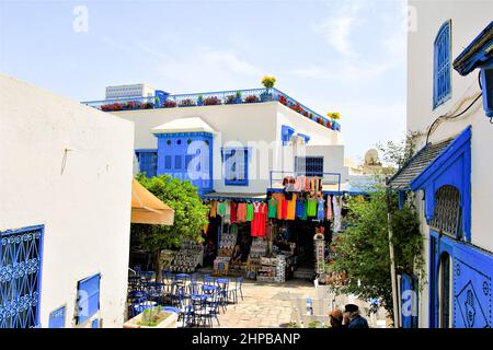 Schöne Aussicht von Sidi Bou Said, touristischen Ort in der Nähe von Tunis, Tunesien Stockfoto