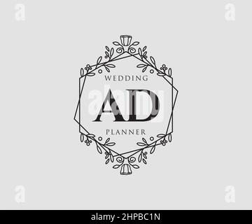 AD Initials Letter Hochzeit Monogram Logos Kollektion, handgezeichnete moderne minimalistische und florale Vorlagen für Einladungskarten, Save the Date, elegant Stock Vektor