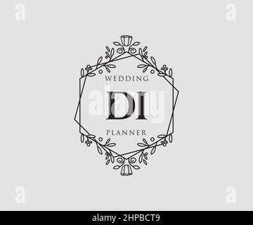 DI Initialen Brief Hochzeit Monogram Logos Kollektion, handgezeichnete moderne minimalistische und florale Vorlagen für Einladungskarten, Save the Date, elegant Stock Vektor