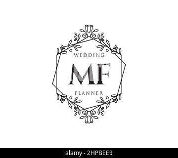 MF Initials Letter Hochzeit Monogram Logos Kollektion, handgezeichnete moderne minimalistische und florale Vorlagen für Einladungskarten, Save the Date, elegant Stock Vektor