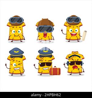 Pilot Cartoon Maskottchen gelbe Kleidung Kinder chinesische Frau mit Brille. Vektorgrafik Stock Vektor