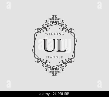 UL Initials Letter Hochzeitslogos-Kollektion, handgezeichnete, moderne, minimalistische und florale Vorlagen für Einladungskarten, Save the Date, elegant Stock Vektor