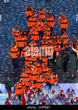 PEKING, CHINA - 20. FEBRUAR: Team der Niederlande während der Abschlusszeremonie während der Olympischen Spiele 2022 in Peking im Nationalstadion am 20. Februar 2022 in Peking, China (Foto von Douwe Bijlsma/Orange Picturs) NOCNSF Stockfoto