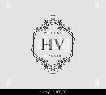 HV Initials Letter Hochzeit Monogram Logos Kollektion, handgezeichnete moderne minimalistische und florale Vorlagen für Einladungskarten, Save the Date, elegant Stock Vektor