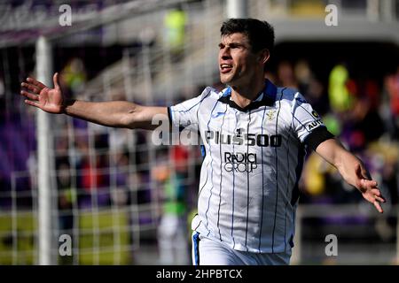 Ruslan Malinovskyj von Atalanta BC feiert nach einem Tor, das vom Schiedsrichter verboten wurde, während des Fußballspiels der Serie A 2021/2022 zwischen ACF Fiorentina und Atalanta BC im Artemio Franchi-Stadion in Florenz (Italien), 20th. Februar 2022. Foto Andrea Staccioli / Insidefoto Stockfoto