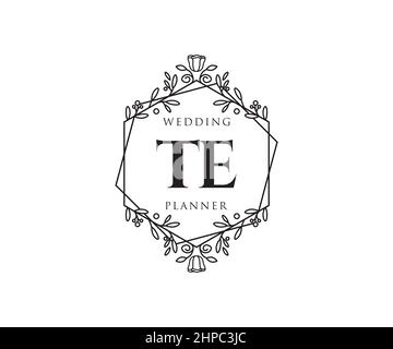 TE Initials Letter Hochzeitslogos-Kollektion, handgezeichnete, moderne, minimalistische und florale Vorlagen für Einladungskarten, Save the Date, elegant Stock Vektor