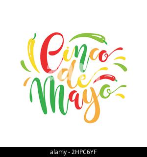 Cinco de Mayo, handgezeichneter Schriftzug. Perfekt für Poster, Grußkarte, Logo, T-Shirt, Banner. Vektorgrafik EPS 10 Stock Vektor