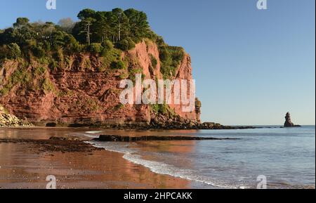 Hole Head, Holcombe Beach, Teignmouth, South Devon (The Parson and Clerk with Shag Rock). Stockfoto