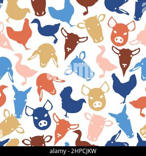 Musterdesign mit Kuh, Huhn, Gans, Schwein, Schaf, Ziege und Hahn Stock Vektor