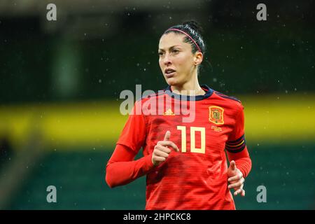 Norwich, Großbritannien. 20th. Februar 2022. Norwich, England, Februar 20th 2022: Jennifer Hermoso (10 Spanien) schaut während des Arnold Clark Cup Fußballspiels zwischen England und Spanien in der Carrow Road in Norwich, England, auf. Daniela Porcelli /SPP Quelle: SPP Sport Press Foto. /Alamy Live News Stockfoto