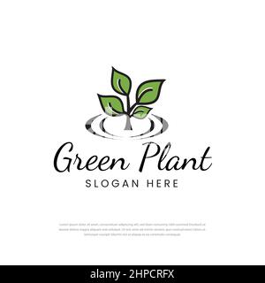 Umwelt Natur grünes Blatt Logo mit umweltfreundlichen Pflanze. Vektorgrafik Stock Vektor