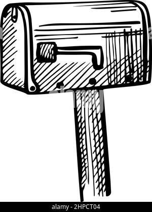 Postfach wurde isoliert skizziert. Vintage Briefkasten im handgezeichneten Stil. Gravierte Design-Mail-Slot für Poster, Druck, Buchillustration, Logo, Symbol, tätowierung. Stock Vektor