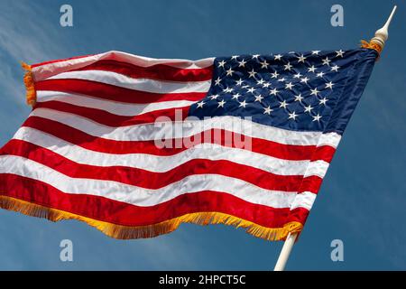 Die Nationalflagge der Vereinigten Staaten von Amerika, oft auch als amerikanische Flagge oder US-Flagge bezeichnet. Die 50 Sterne auf der Flagge repräsentieren die 50 Stockfoto