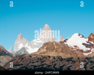 Schöne Aussicht von Vista de la cara norte del Monte Fitz Roy Stockfoto