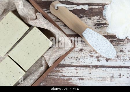 Verschiedene Arten von Bio-Kräuter hausgemachte Seifen. Stockfoto