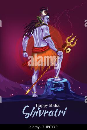 Herr Shiva zurück Position, indischer Gott mit glücklichen Maha Shivratri oder Mahashivratri. vektor-Illustration Design. Stock Vektor