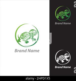 Schildkröte trägt Brille Lieferung Lebensmittel isoliert Logo Vektor Business Company.EPS 10 Stock Vektor