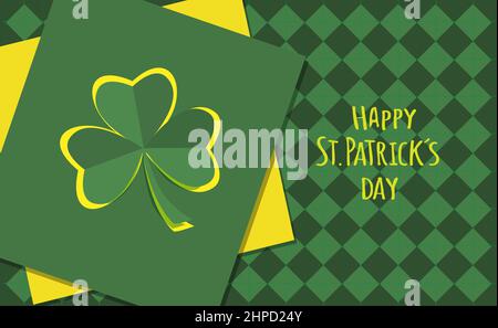 St. Patrick´s Tag Hintergrund, Grußkarte mit grünem Papier geschnitten Nelken und Rhomben Hintergrund Stock Vektor