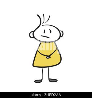 Handgezeichnete Vektorgrafik „Doodle“. Zeichnung Illustration von einfachen nicht-Geschlecht Cartoon Person mit traurigen Emotionen auf weißem Hintergrund Stock Vektor