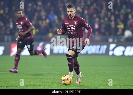 Salerno, Italien. 19th. Februar 2022. Salernitanas Stürmer Federico Bonazzoli während des US Salernitana gegen AC Mailand, italienische Fußballserie A Spiel in Salerno, Italien, Februar 19 2022 Quelle: Independent Photo Agency/Alamy Live News Stockfoto