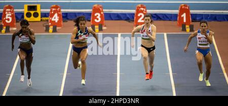 Olaine Thompson-Herah, Mujinga Kambundi, Amy Hunt und Maria Isabel Perez treten im Finale der Frauen 60m beim Muller Indoor Grand Prix, World in, an Stockfoto