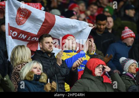 Huddersfield, England - 19. Februar 2022 - Hull Kingston Rovers Fans während der Rugby League Betfred Super League Runde 2 Huddersfield Giants vs Hull Kingston Rovers im John Smith's Stadium, Huddersfield, UK Dean Williams Stockfoto