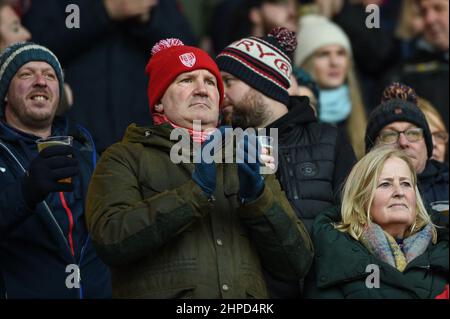 Huddersfield, England - 19. Februar 2022 - Hull Kingston Rovers Fans während der Rugby League Betfred Super League Runde 2 Huddersfield Giants vs Hull Kingston Rovers im John Smith's Stadium, Huddersfield, UK Dean Williams Stockfoto