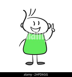 Positive Emotion Cartoon Doodle Hand gezeichnet Vektor Illustration. Einfache primitive gemalte Mann-Ikone auf weiß Stock Vektor