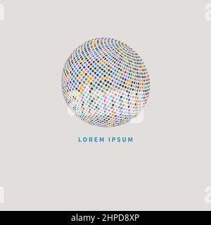 3D Kugel mit Punkten. Globus, Netzwerksymbol. Abstraktes geometrisches Logo. Firmenlogo. Vektordesign Stock Vektor