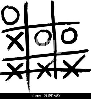 TIC tac Toe wurde isoliert skizziert. Vintage-Spiel im handgezeichneten Stil. Graviert Kreuz und Null entworfen für Poster, Druck, Buchillustration, Logo, Symbol, ta Stock Vektor