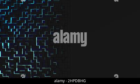 Abstrakter Hintergrund für Tech mit Gradientenwürfeln. 3D Rendern. Stockfoto