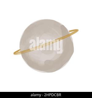 Raumobjekte handgezeichnet mit Aquarellen im Boho-Stil. Vektorgrafik. Saturn bemalt mit Farben für Kinderdesign. Stock Vektor