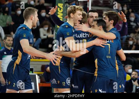 AGSM Forum, Verona, Italien, 20. Februar 2022, Esultanza Verona Volley während der NBV Verona vs Leo Shoes Modena - Volleyball Italianische Serie A Männer Superliga Meisterschaft Stockfoto