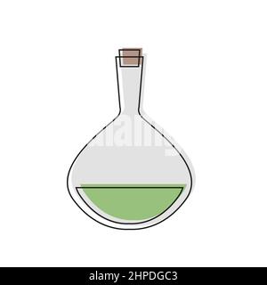 Kolben. Laborgeräte werden mit einer grünen Flüssigkeit gefüllt, die auf weißem Hintergrund isoliert ist. Symbol. Vektorgrafik flach. Stock Vektor