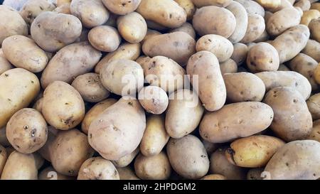 Viele Kartoffelknollen werden in einem Kaufhaus in Thailand in Regalen zum Verkauf gestellt. Stockfoto