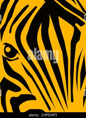 Nahaufnahme-Poster mit Zebrakopf. Wild Zebra Hintergrund mit Streifen. Poster an der Wand mit wilden afrikanischen Tieren. Vektorgrafik Stock Vektor