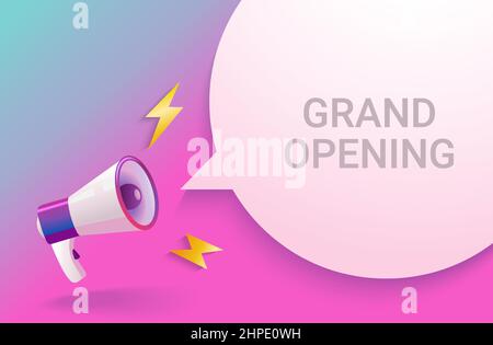 Megaphon mit Sprechblase zur Eröffnung ankündigen. Stock Vektor